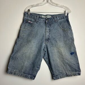 Y2K PACO Jean Company Men 32X12 Blue Denim Cargo Shorts Denim Skater Street Wear